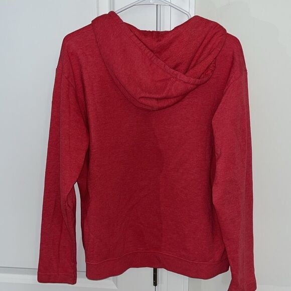 Women’s Red LIBERTY FLAMES Pullover V Neck Hoodie Hooded Sweatshirt M Oversized - Picture 4 of 4